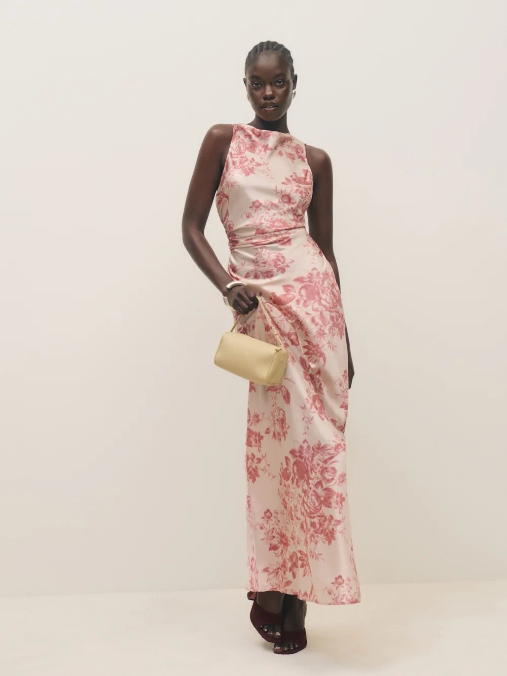 Reformation 8 Anaiis Silk Maxi Dress Open Back Cameo Rose Pink Floral
